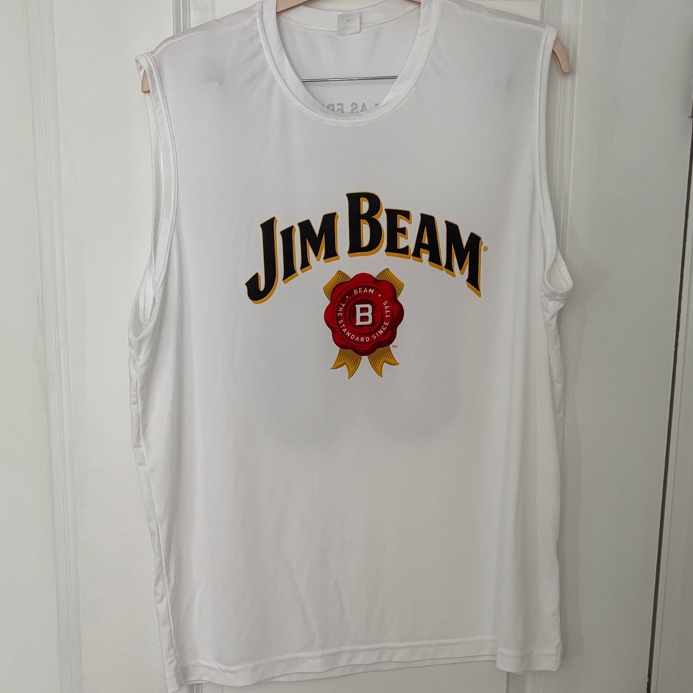 White Jim Beam Logo Tank Top with Red and Gold Crest